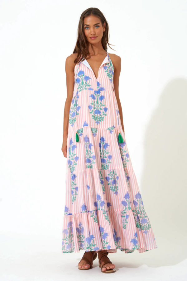 Oliphant Long Tiered Tassel Dress Jaipur Peach Garmentory