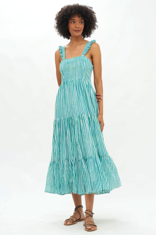 Oliphant Ruffle Cross Back Midi - Playa Green | Garmentory Oliphant Ruffle Cross Back Midi - Playa Green | Garmentory