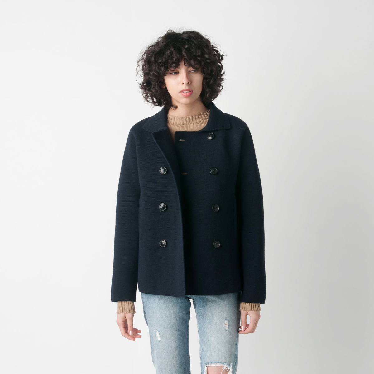 Double Pique Peacoat in Navy Blue 