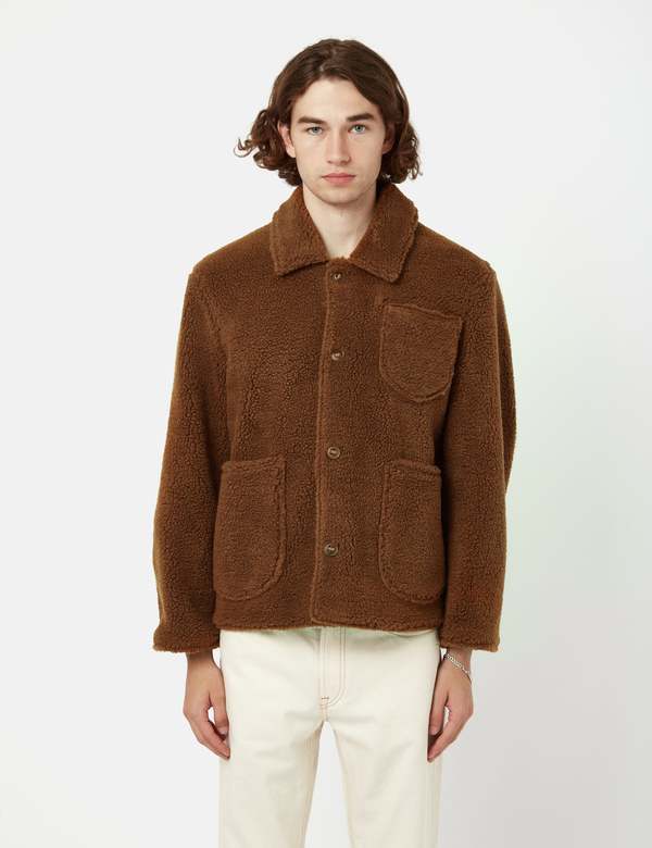 YMC Labour Chore Jacket (Faux Fur) - Rust Brown | Garmentory