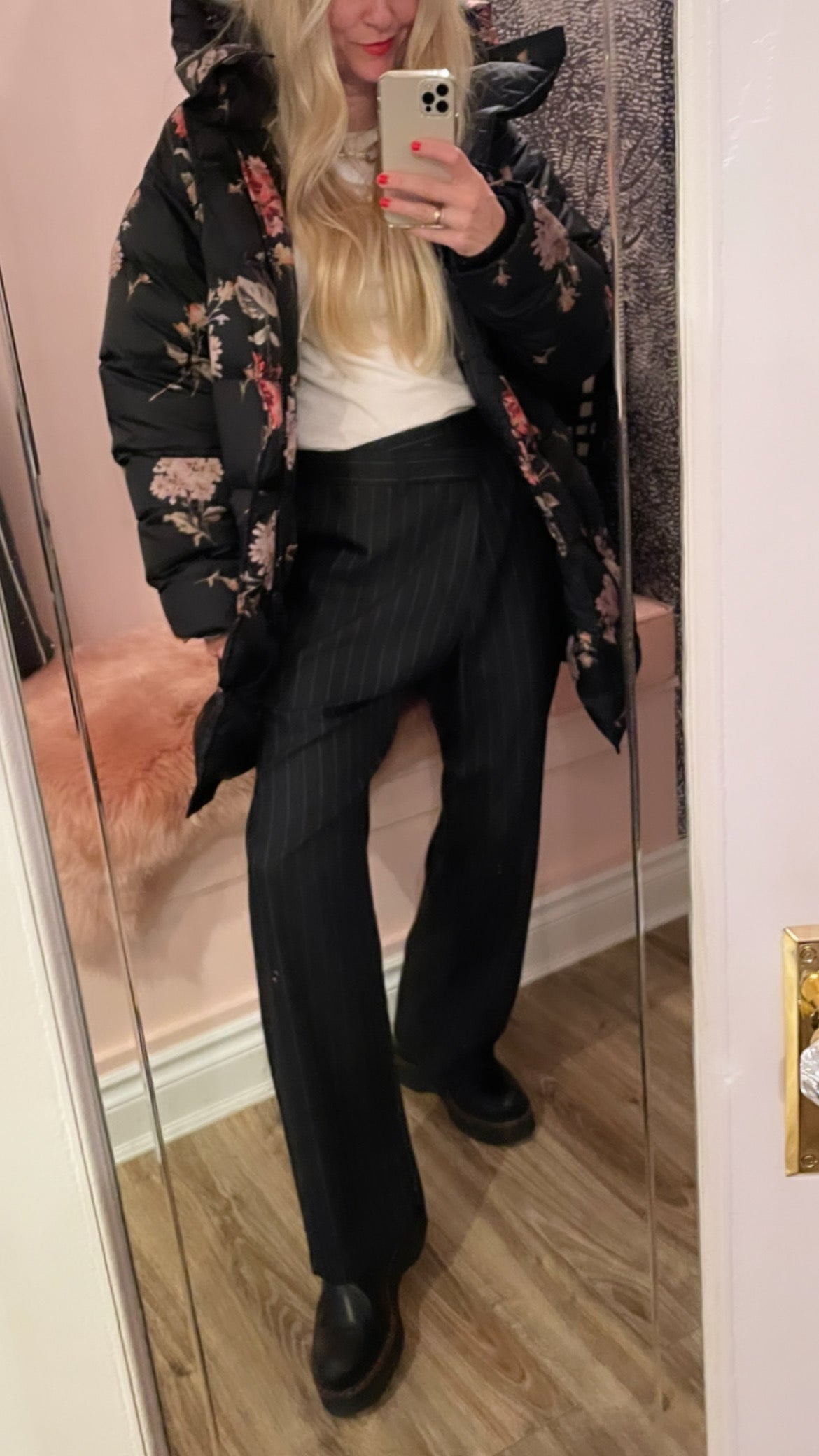 R13 Upside-Down Coat Black Backgrounded Floral