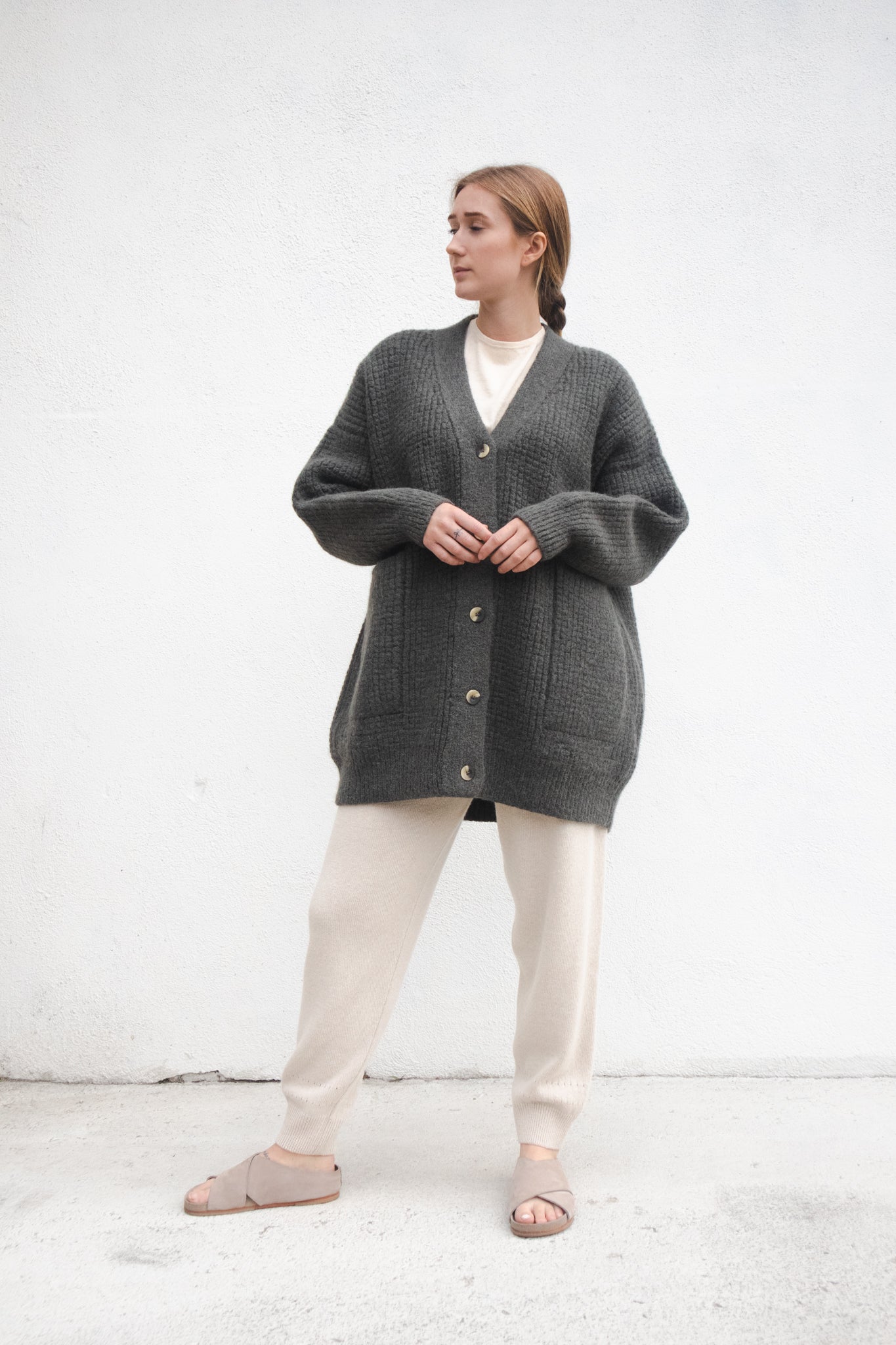 Lauren Manoogian Waffle Long Cardigan Loden Garmentory