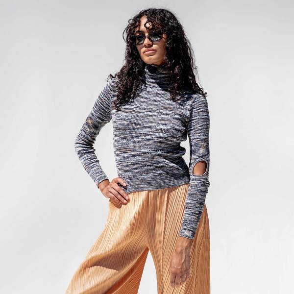 Aries Arise Holey Shrunken Space Dye Knit Jumper - Black | Garmentory