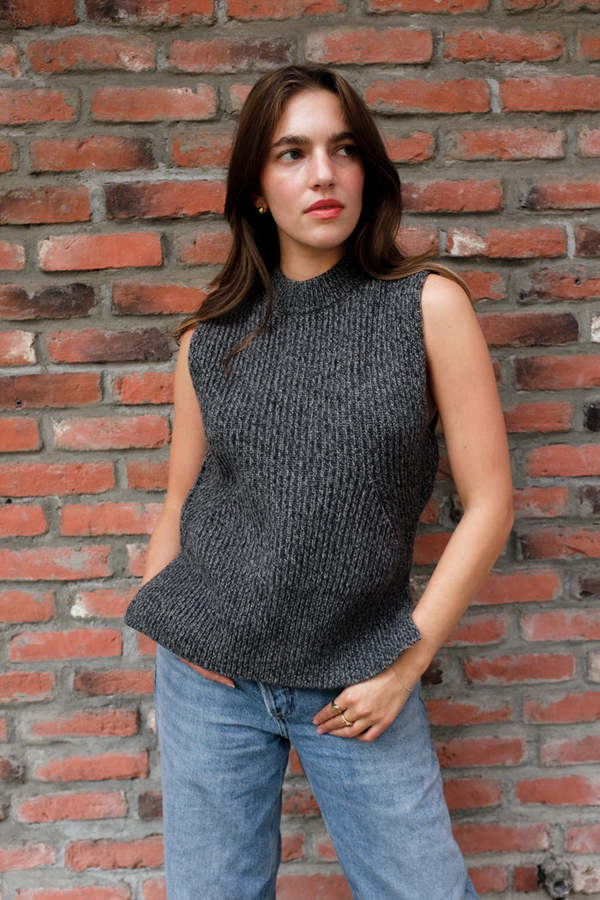 Ganni Structured Rib Knit Vest Phantom Grey on Garmentory