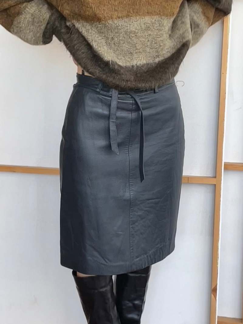 Leather Pencil Skirt Navy Blue Garmentory