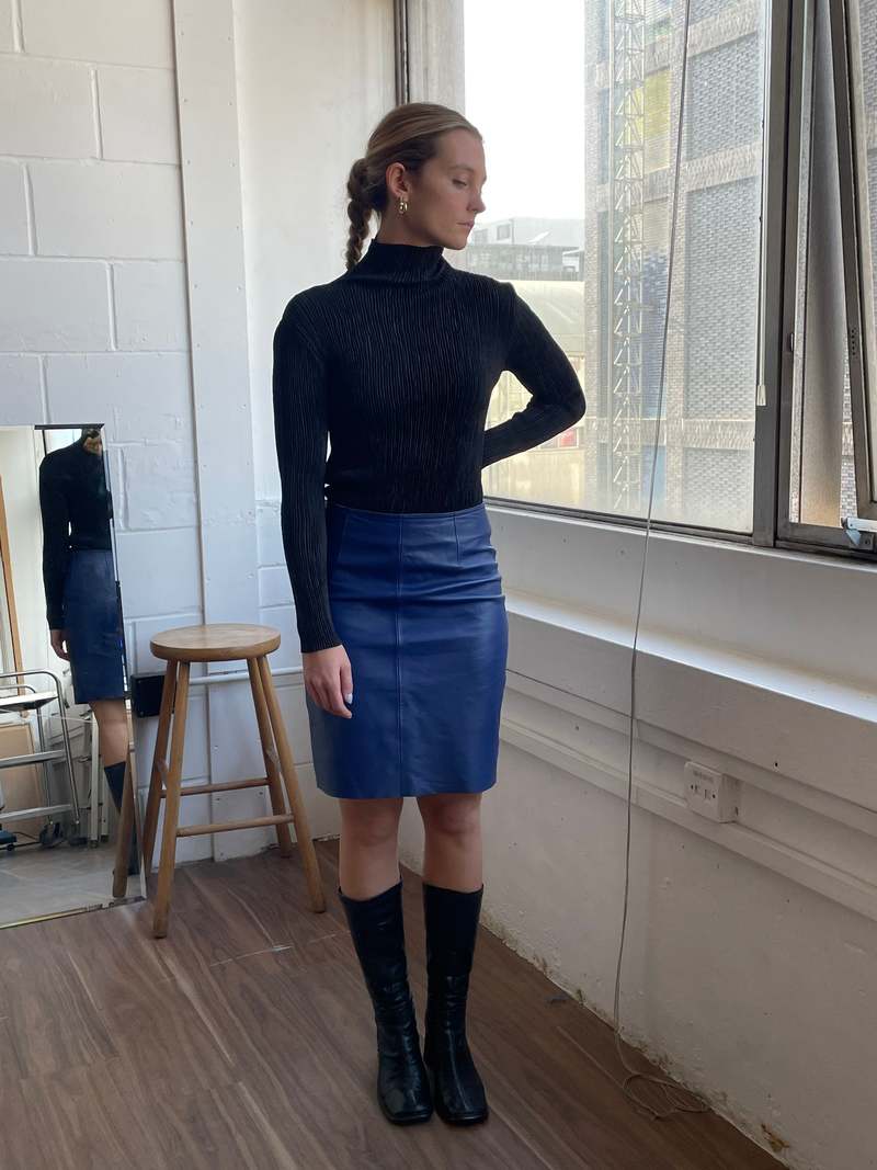 Leather Pencil Skirt Royal Blue on Garmentory