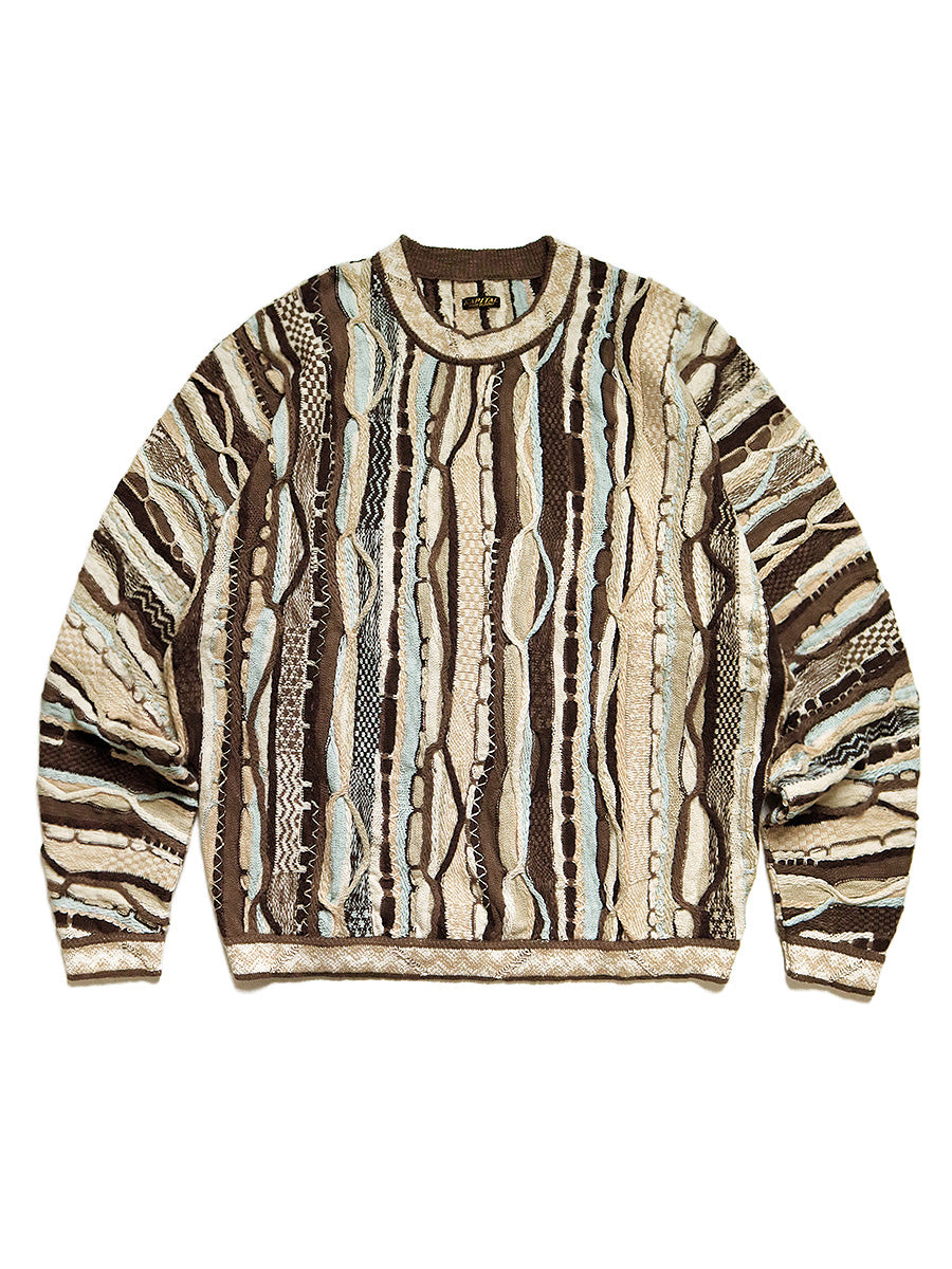 Kapital 7g Knit Gaudy Crew Sweater - Brown | Garmentory