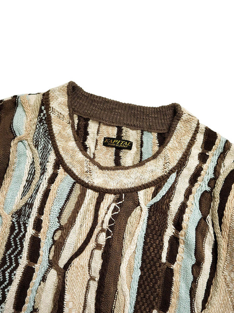 Kapital 7g Knit Gaudy Crew Sweater - Brown | Garmentory
