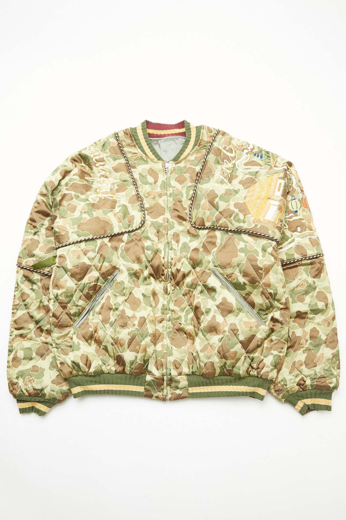 Kapital Rayon Satin Quilting Camo Sham Bomber Jacket Khaki Garmentory