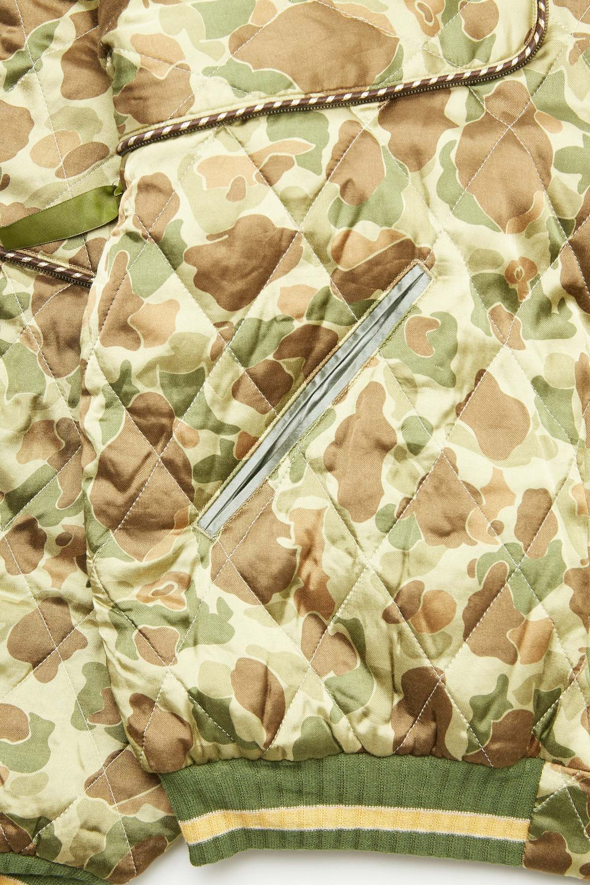 Sham Jacket Kapital Rayon Satin Quilting Camo Sham Bomber Jacket - Khaki | Garmentory