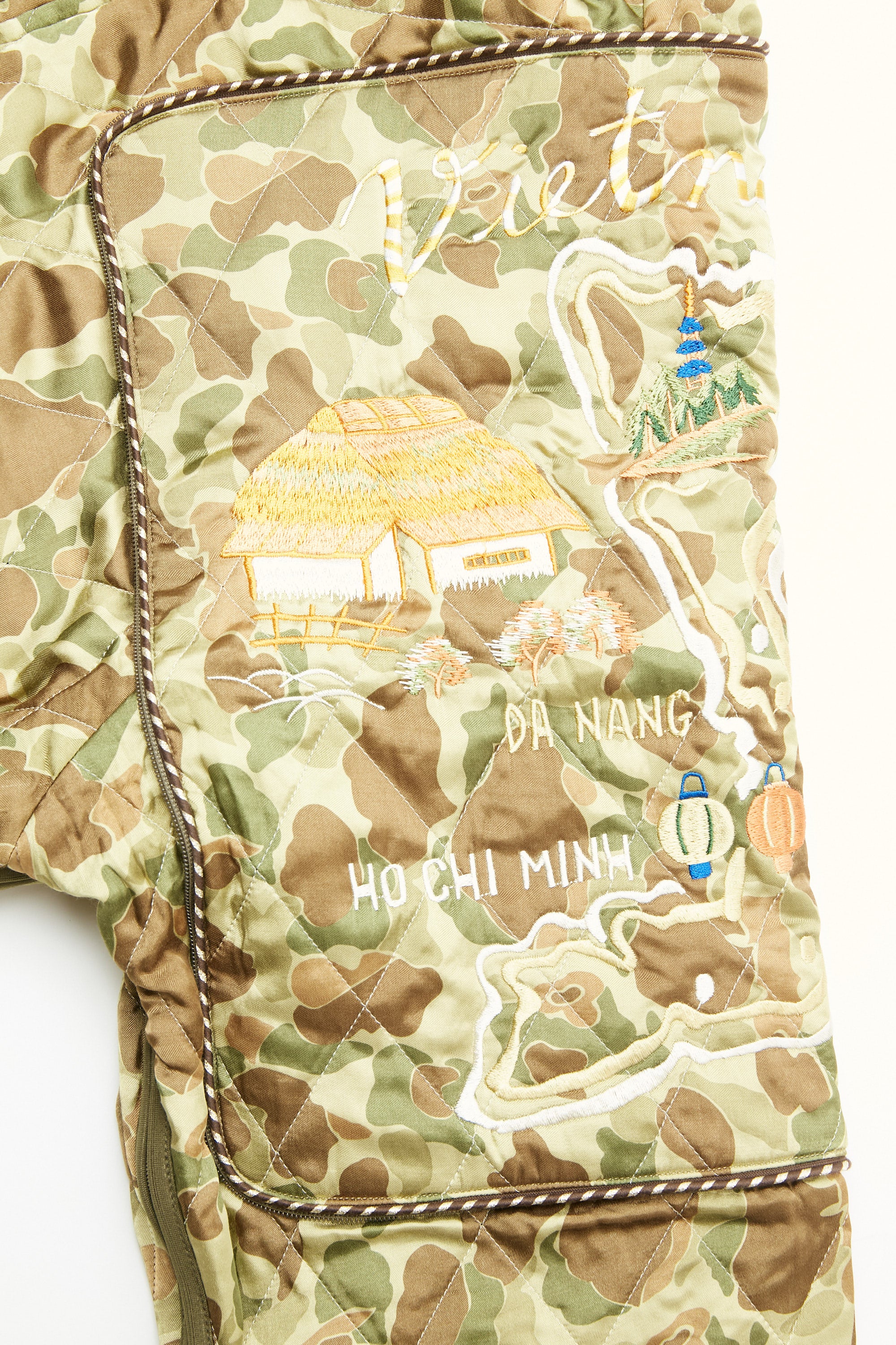 Kapital Rayon Satin Quilting Camo Sham Bomber Jacket Khaki Garmentory