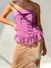 Satin Lace Up Bodice Top - Pink - Thumbnail 3