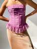 Satin Lace Up Bodice Top - Pink - Thumbnail 5