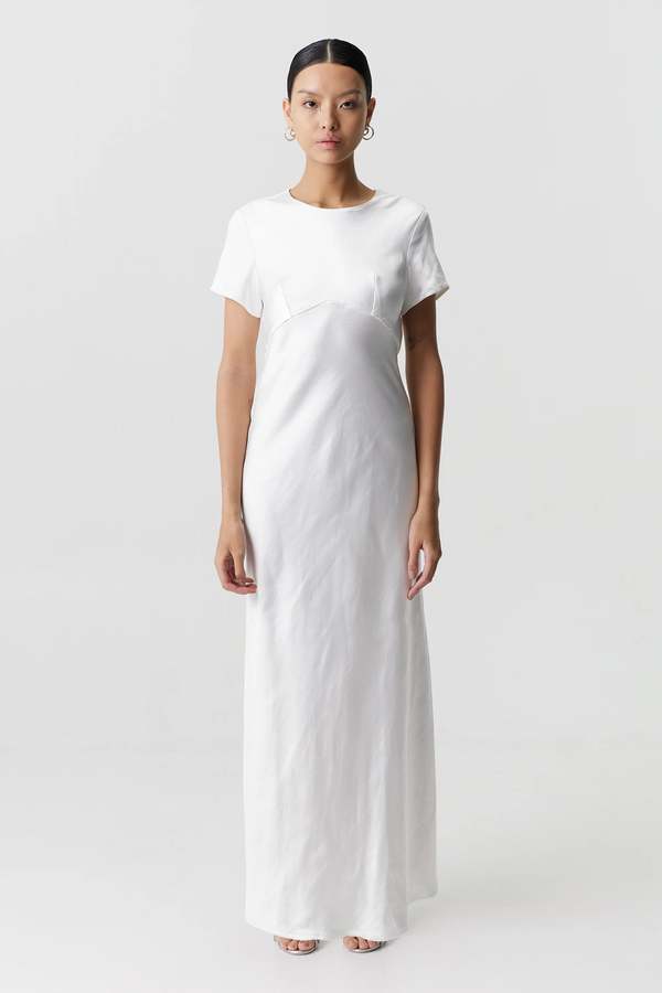 Third Form Satin Bias Maxi Tee Dress Powder White Garmentory