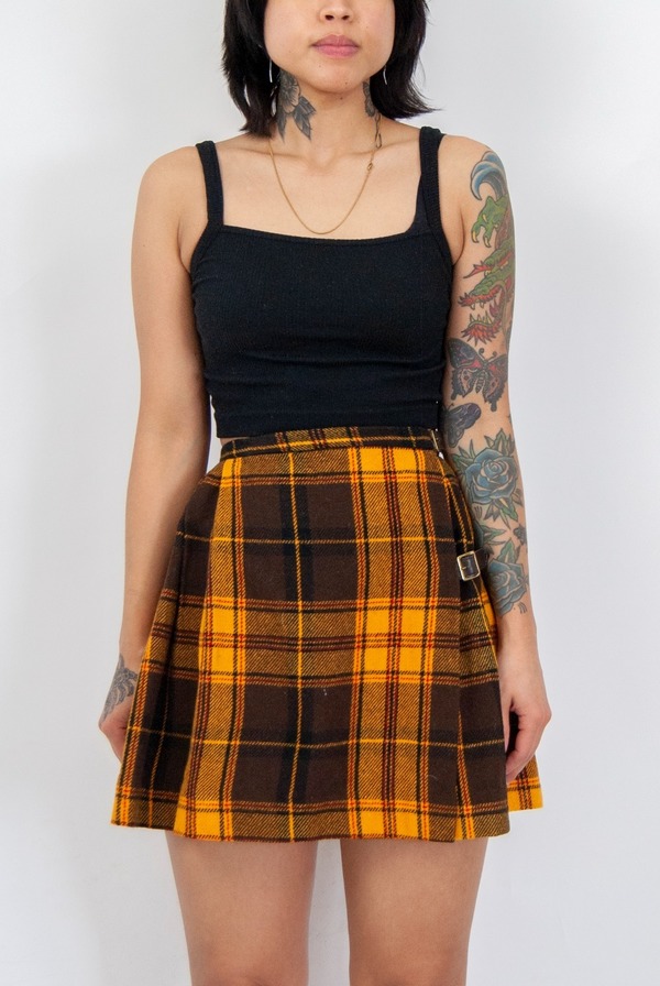 Orange and outlet yellow plaid skirt