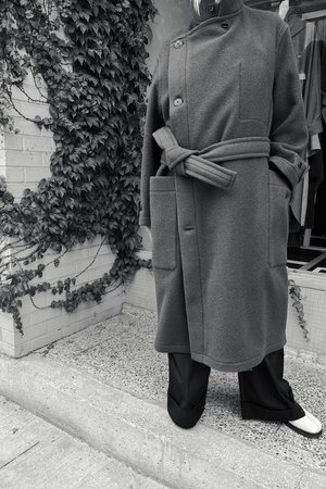 Lemaire Wrap Coat - Pewter Green | Garmentory