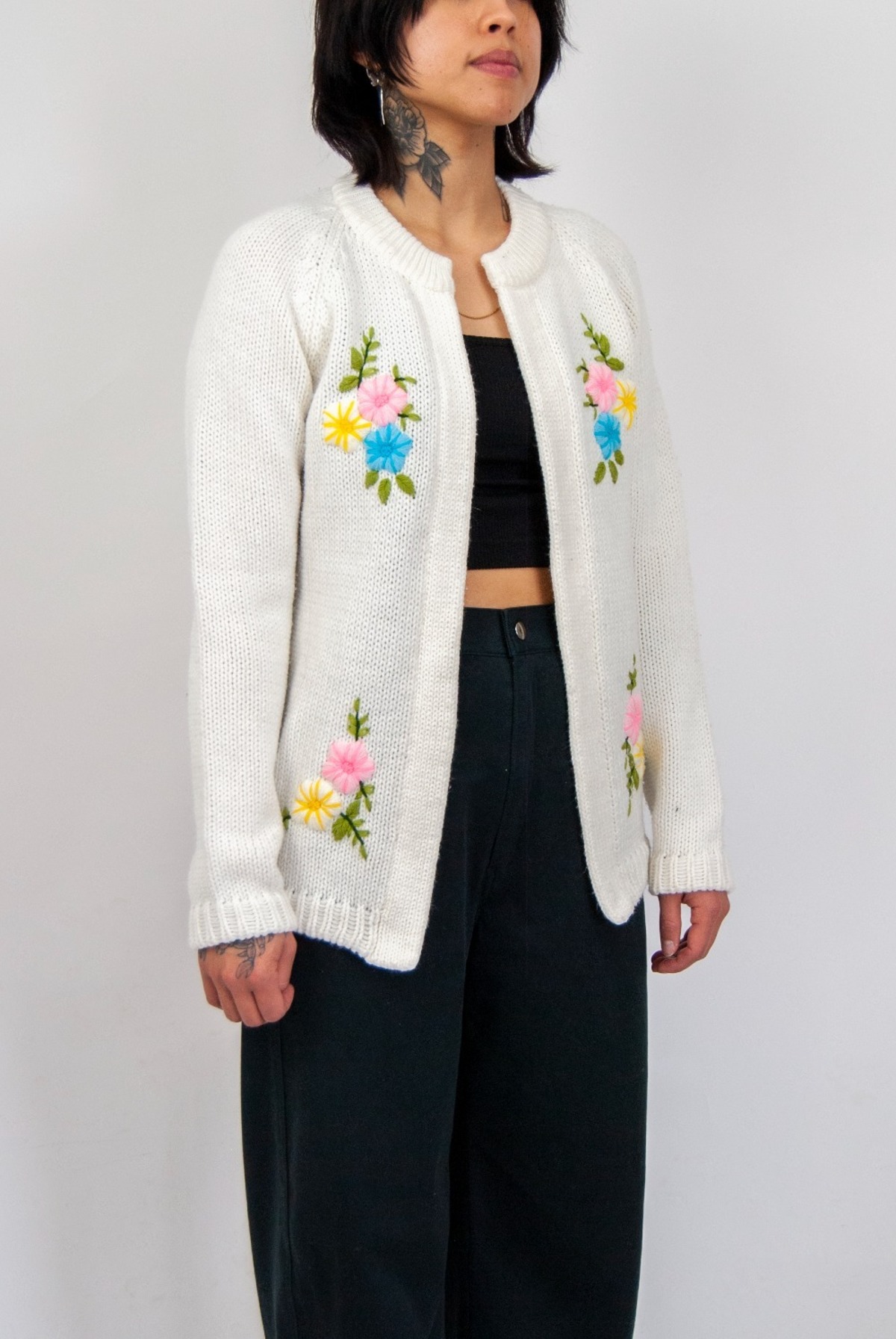 60s 〜70s vintage cardigan 60s/70s white embroidered cardigan 