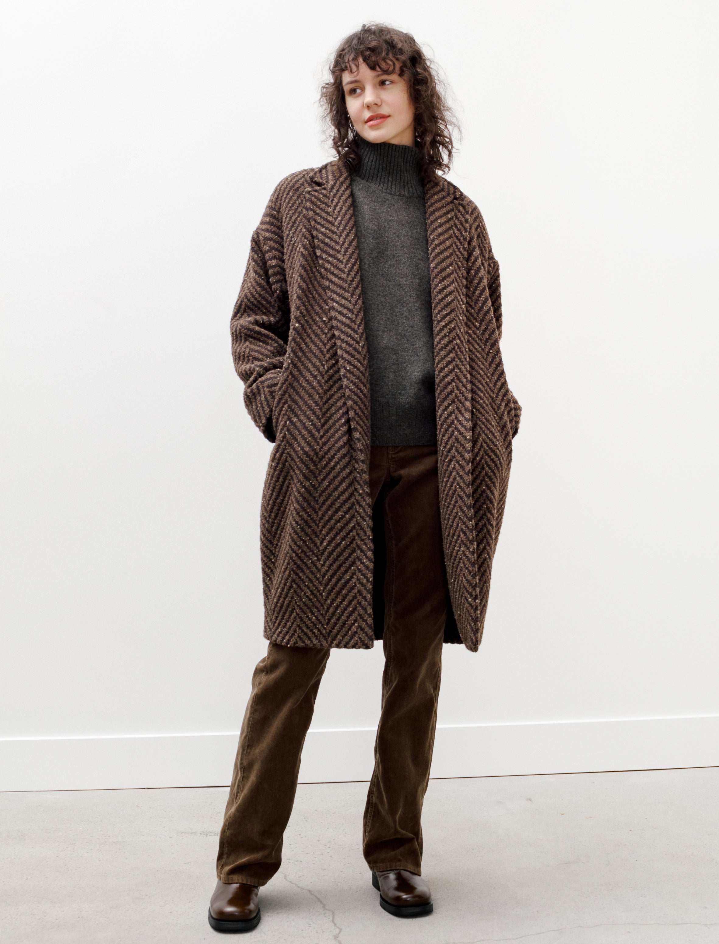 Dusan Egg Shaped Coat Wool/Silk - Herringbone | Garmentory
