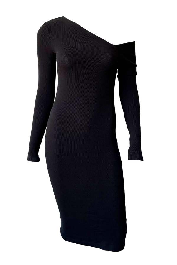 Enza Costa Sweater Knit Slouch Shoulder Dress - Black on Garmentory Enza Costa Sweater Knit Slouch Shoulder Dress - Black on Garmentory