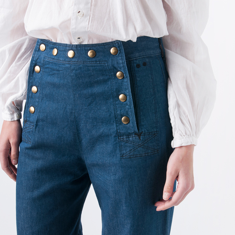 10oz Stretch Denim Lace Up Sailor Pant in Indigo | Garmentory