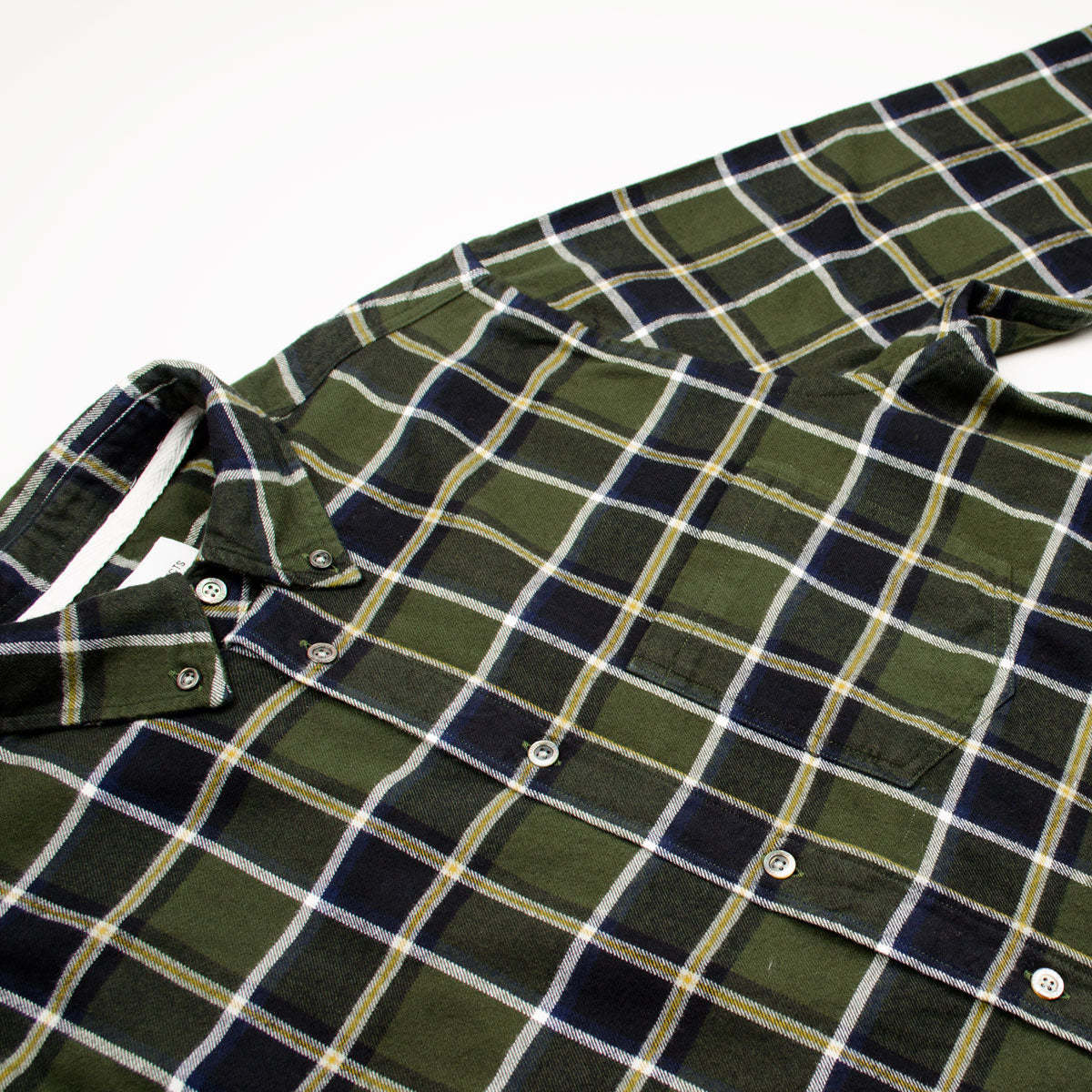 Norse Projects Anton Brushed Flannel Shirt - Beech Green Check | Garmentory