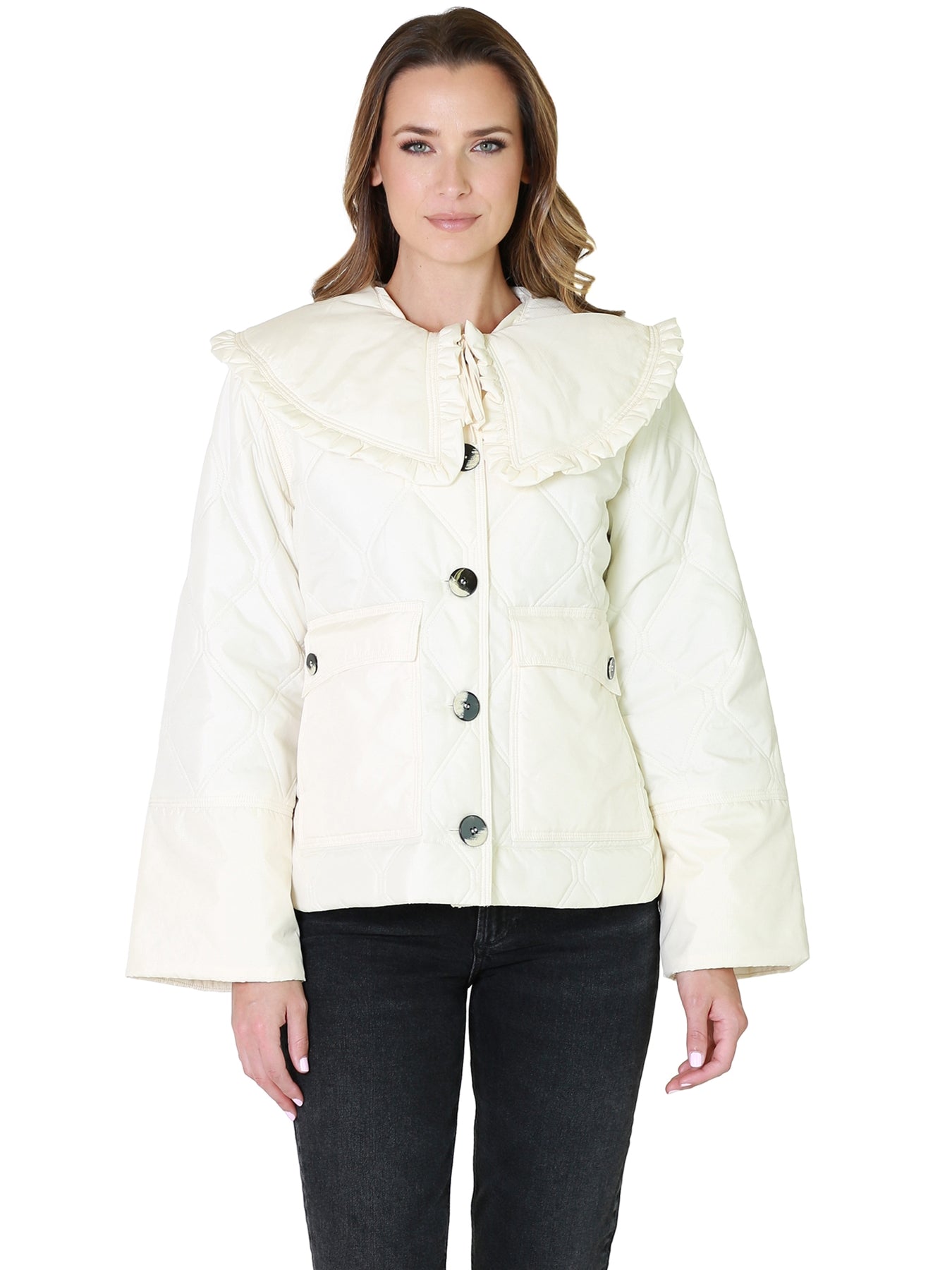 Ganni Cropped Ripstop Jacket - Egret | Garmentory