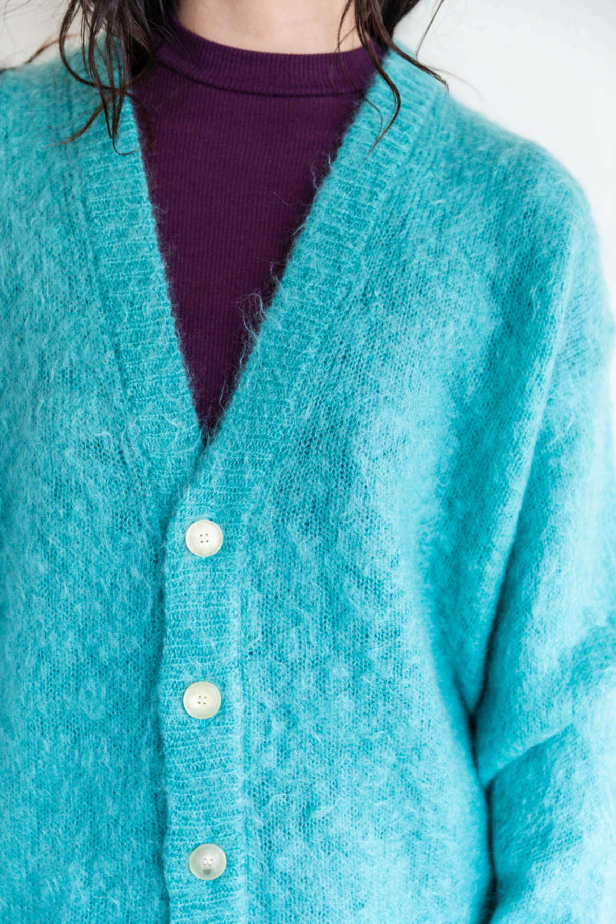 Auralee BRUSHED SUPER KID MOHAIR LONG CARDIGAN - BLUE | Garmentory