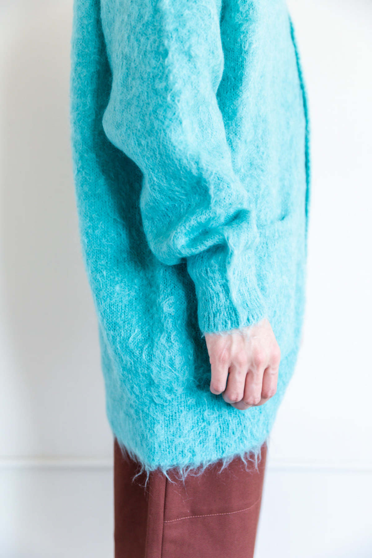 Auralee BRUSHED SUPER KID MOHAIR LONG CARDIGAN - BLUE | Garmentory