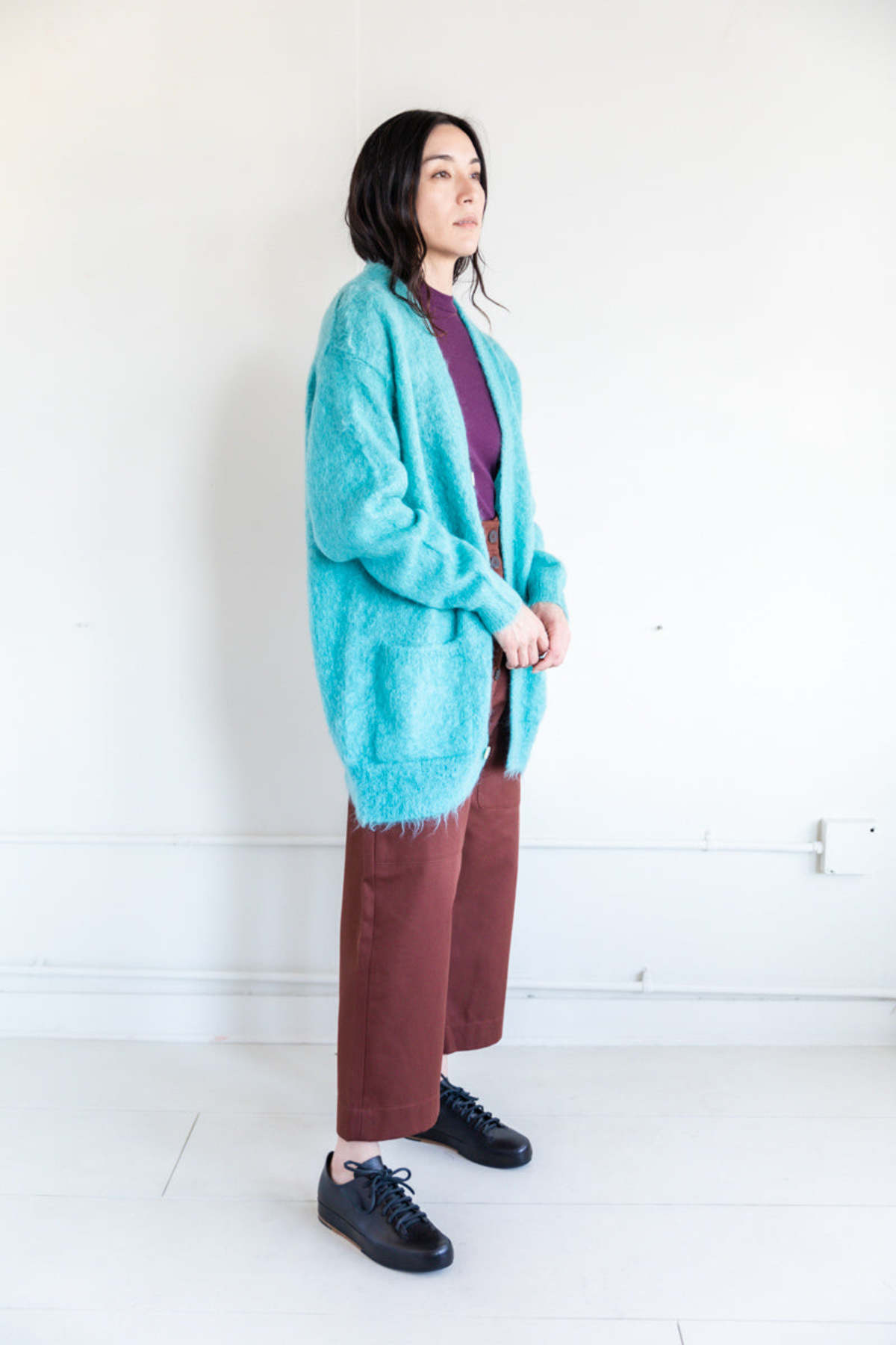 Auralee BRUSHED SUPER KID MOHAIR LONG CARDIGAN - BLUE | Garmentory