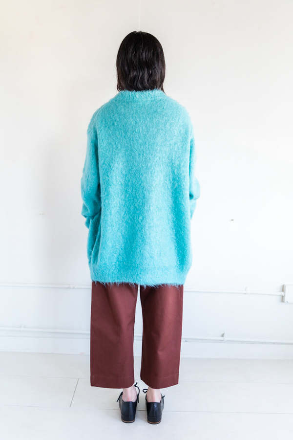 Auralee BRUSHED SUPER KID MOHAIR LONG CARDIGAN - BLUE | Garmentory
