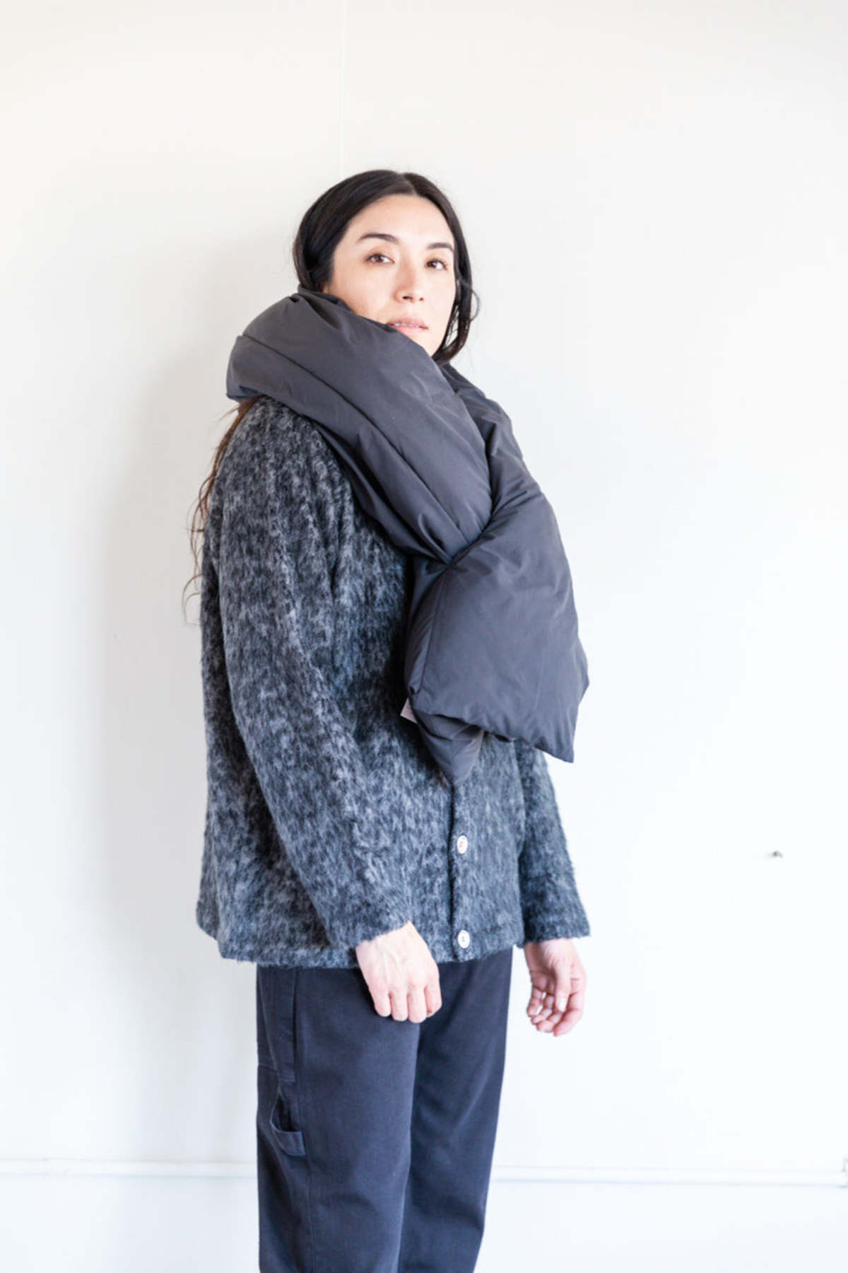 Studio Nicholson PLUME PADDED SCARF - BLACK | Garmentory