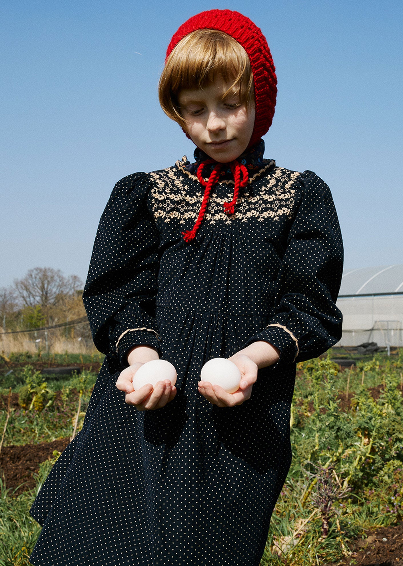 caramel robina dress navy dot 3y キャラメル