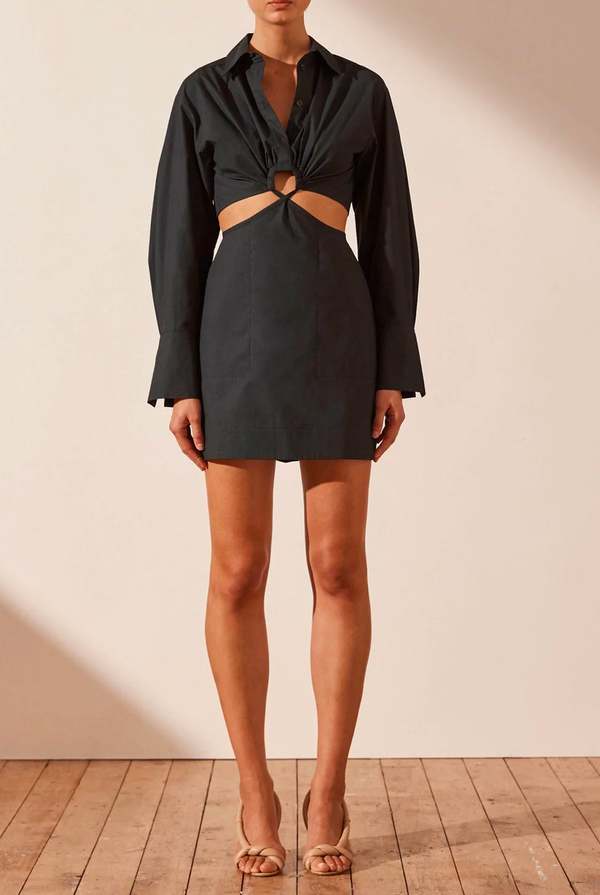 long sleeve mini western dress for women Fringe Western Black Mini Dress S