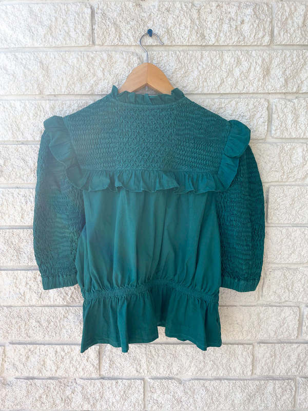 Sea Ny Casey Hand Smocked Tie Front Top - Emerald | Garmentory