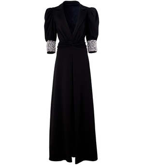 Patbo Crepe Plunge Maxi Dress with Beaded Cuffs | Garmentory