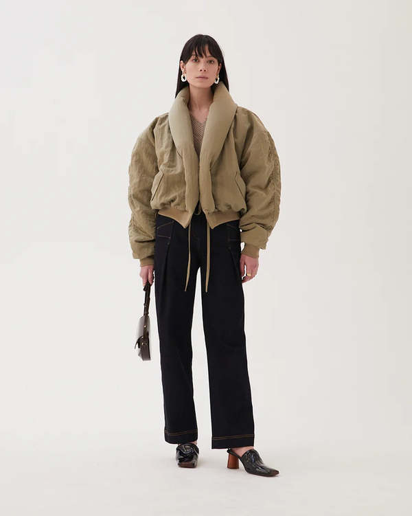 〓REJINA PYO〓 GREEN-BEIGE NYLON混JACKET Rejina Pyo Duvet Jacket - Nylon Khaki | Garmentory