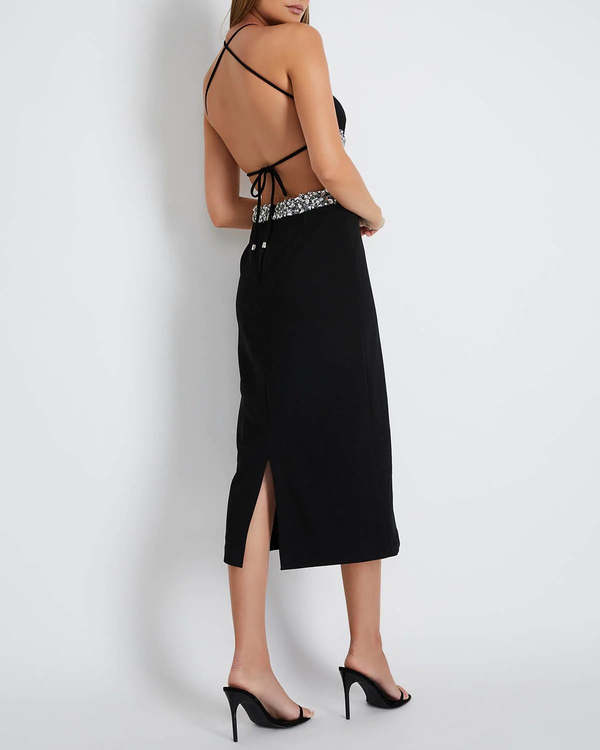 Patbo Hand Beaded Halterneck Midi Dress - black | Garmentory Patbo Hand Beaded Halterneck Midi Dress - black | Garmentory