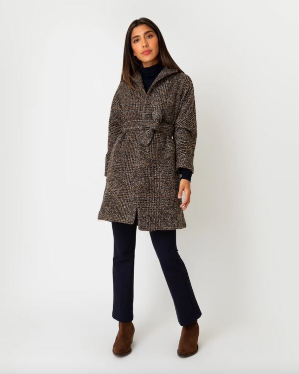 Ann Mashburn Kimono Carina Coat - Brown/Black Plaid Boucle