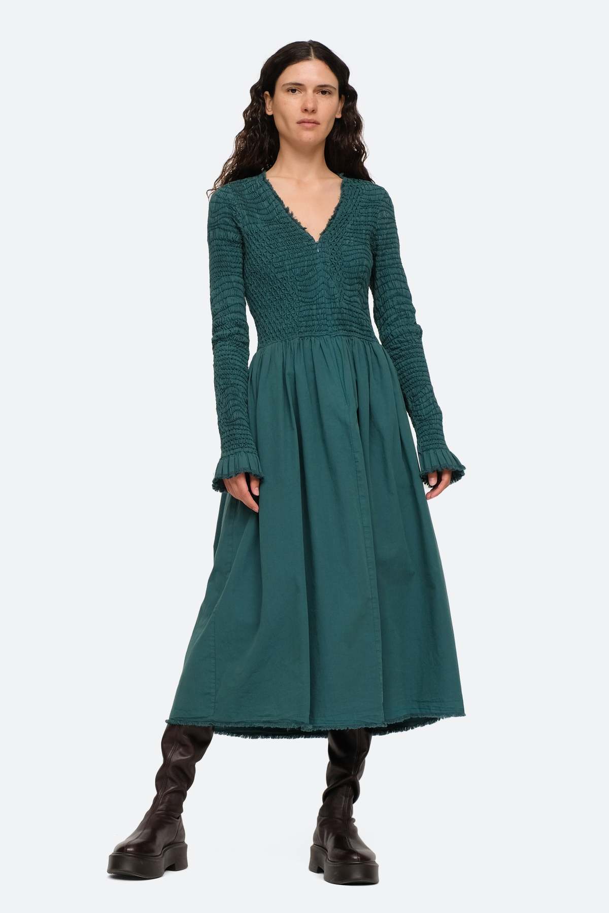 green emerald velvet dress Claude L/S Dress L / Cream | Women