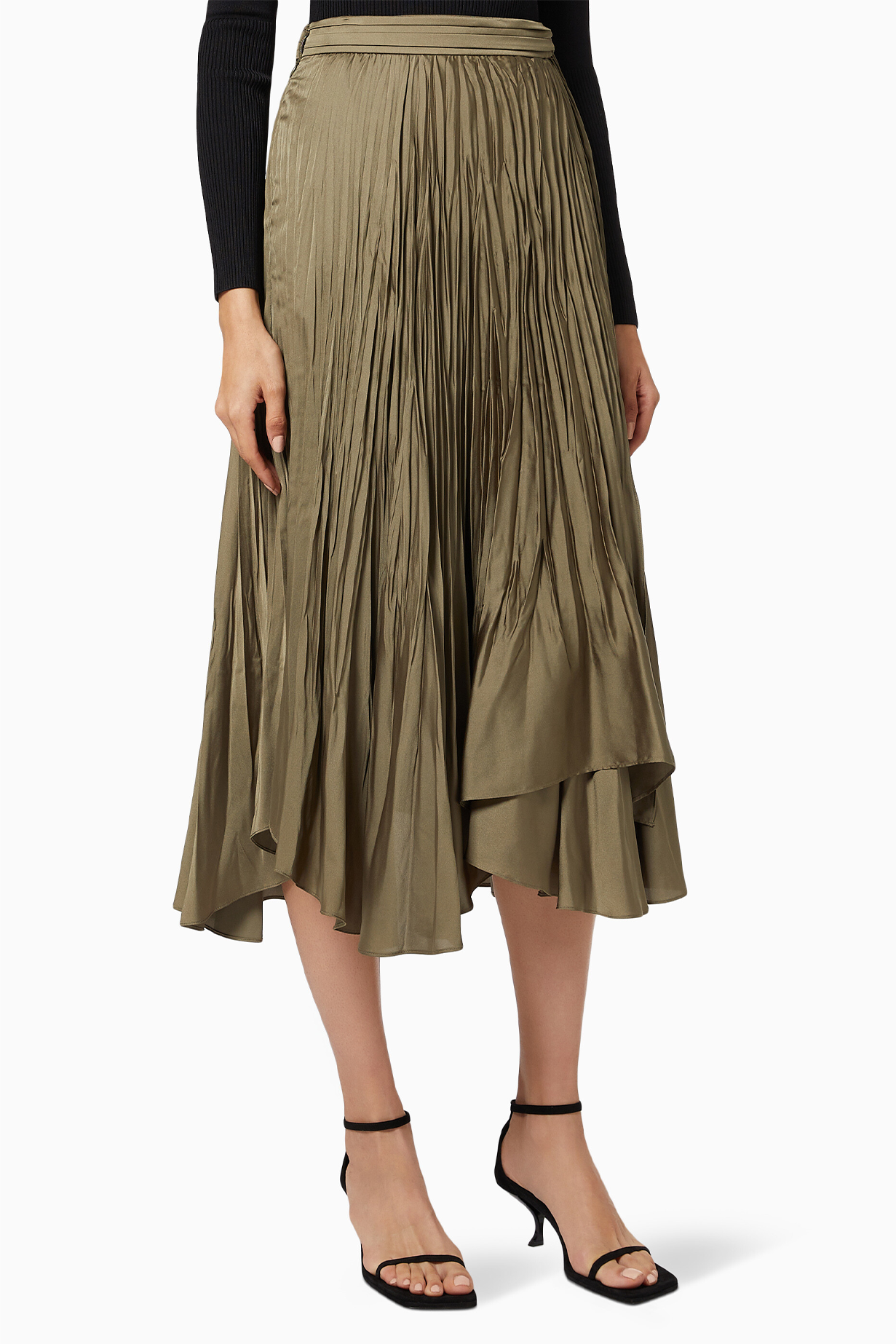 Jonathan Simkhai Mckenna Mushroom Pleated Skirt Moss Garmentory