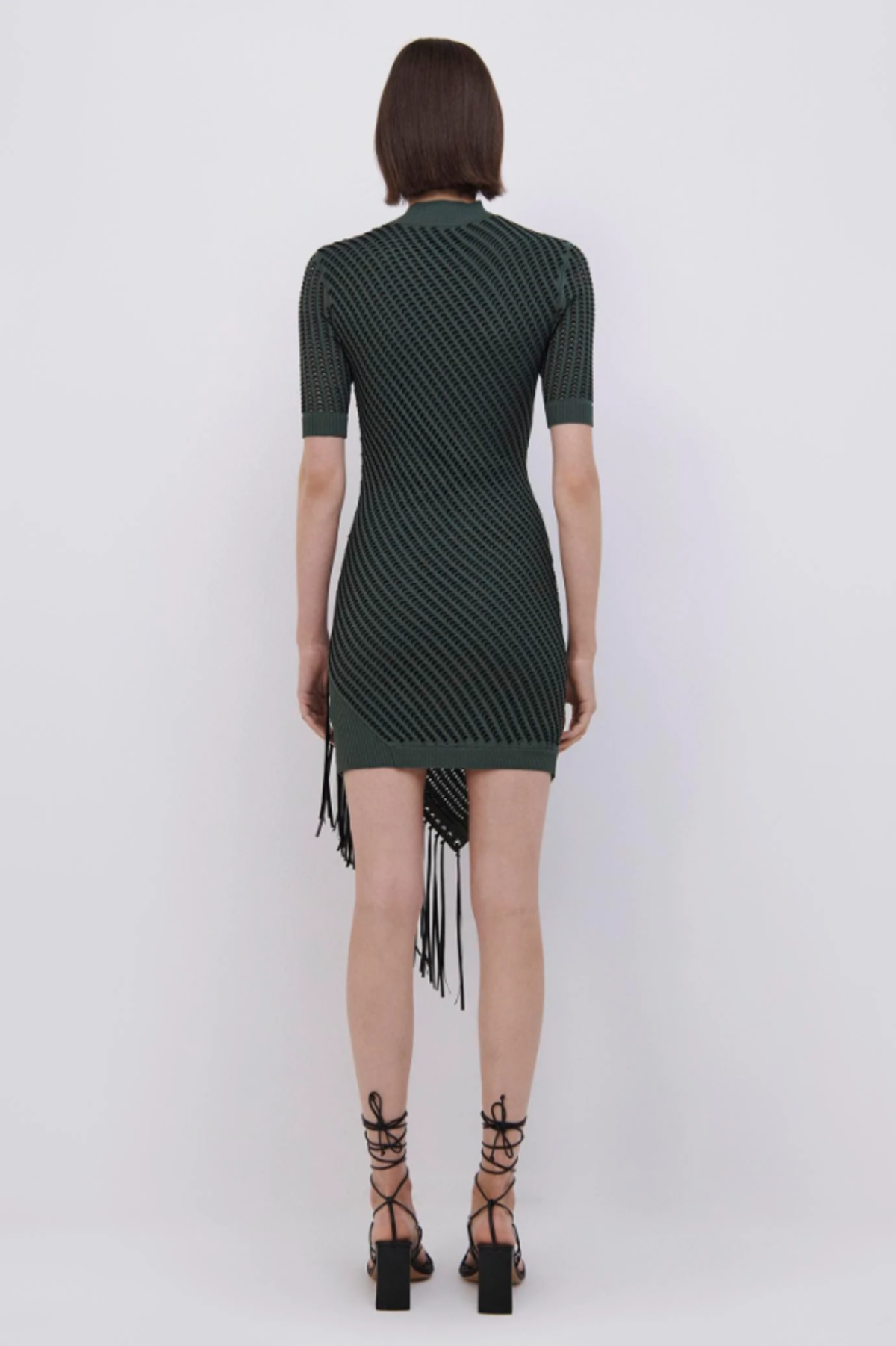Jonathan Simkhai Orla Fringe Mini Dress - Cypress/Black | Garmentory