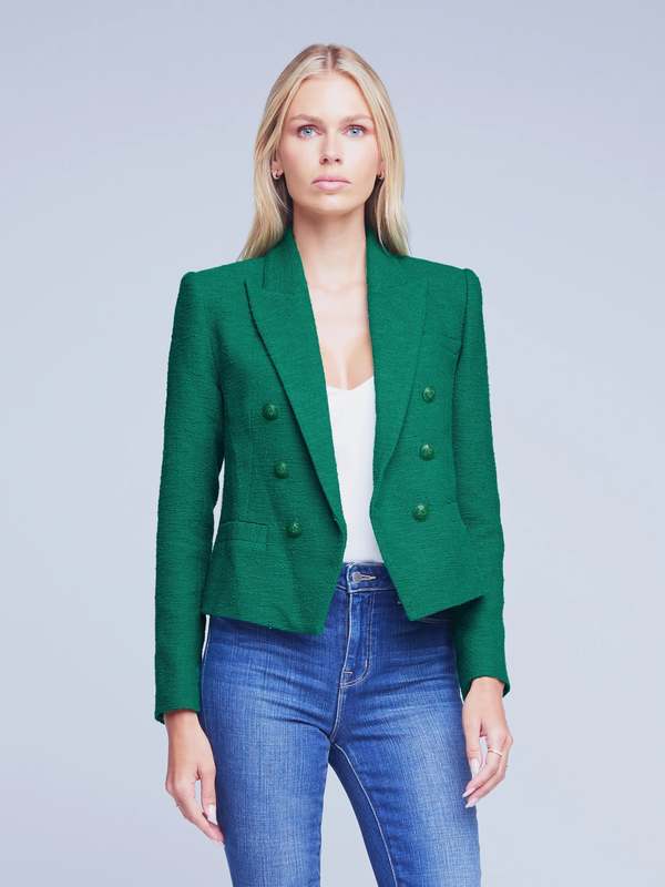 L'agence Brooke Blazer Clover Green/Green Multi Plaid Garmentory