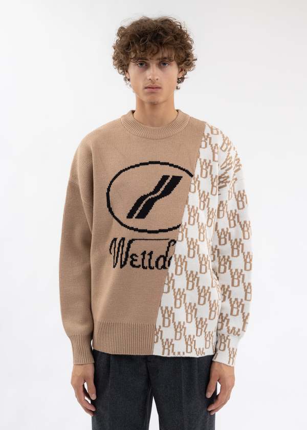 We11done Wd1 Graphic Mix Logo Sweater - Beige | Garmentory