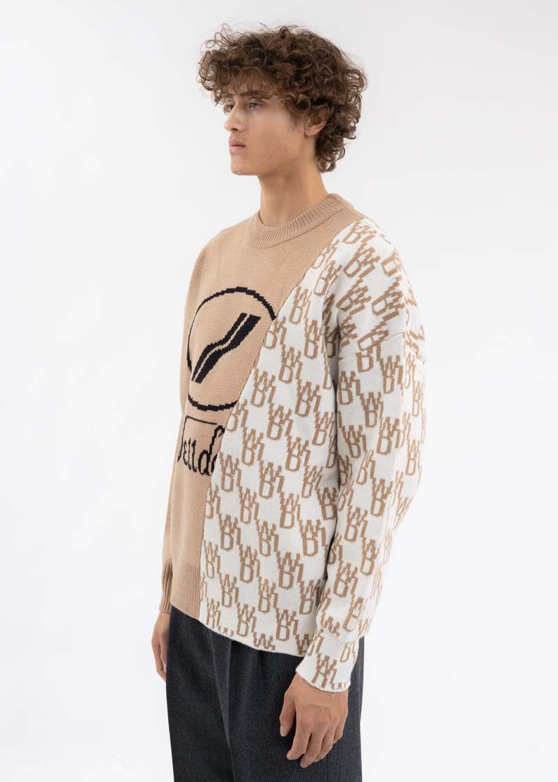 We11done Wd1 Graphic Mix Logo Sweater - Beige | Garmentory 