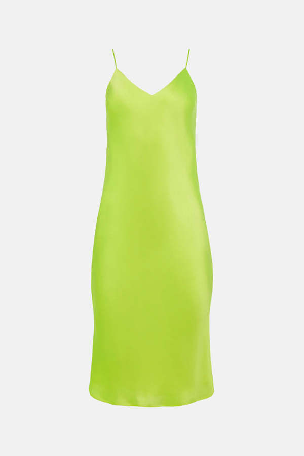 slim fit dress slacks Hand Dyed Neon Green Silk Slip Dress – Eveliina Vintage main image 1