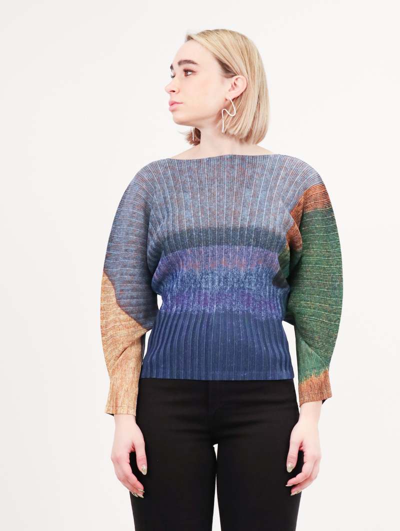 トップス PLEATS PLEASE ISSEY MIYAKE MIXING RIB Pleats Please by Issey Miyake Mixing Rib Top - Blue | Garmentory