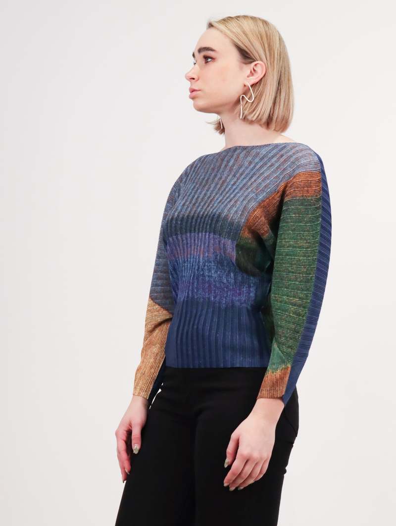 Pleats Please by Issey Miyake Mixing Rib Top - Blue | Garmentory