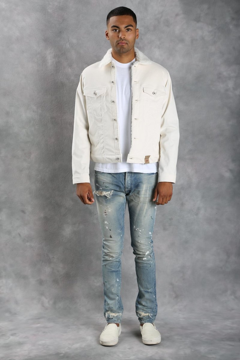 Naked & Famous Stretch Corduroy Sherpa Jacket - Ivory | Garmentory