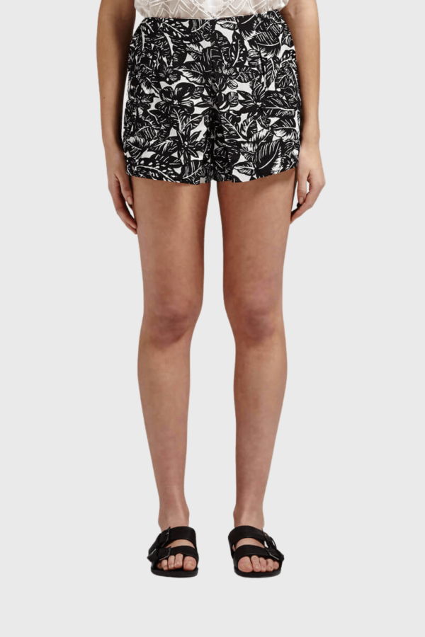 Joie Marlana Palm Print Short - Caviar/Porcelain