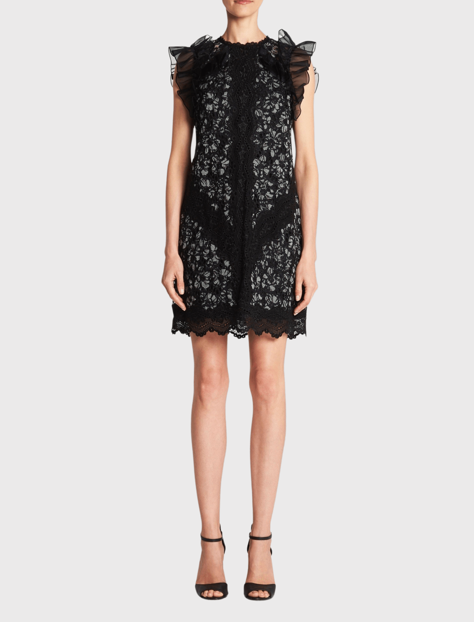 Rebecca Taylor Sleeveless Mini Floral Embroidery Dress Black Combo